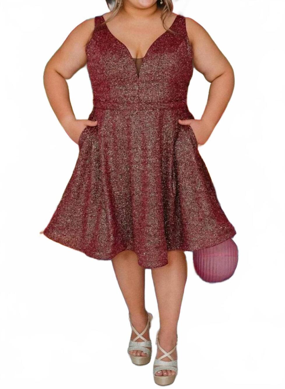 NEW SYDNEY'S CLOSET glittered v neck party dress in garnet